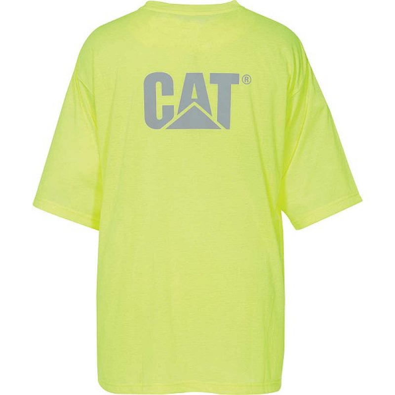 Men's Caterpillar Hi-Vis Trademark Pocket Tee T-Shirt Yellow | 601847-JLY