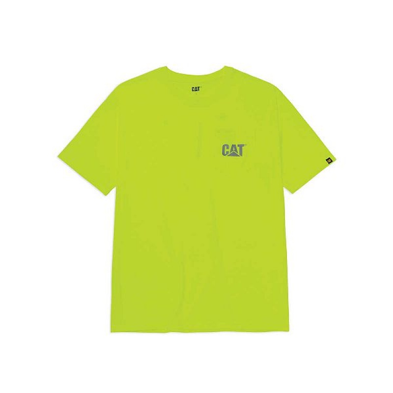 Men's Caterpillar Hi-Vis Trademark Pocket Tee T-Shirt Yellow | 601847-JLY