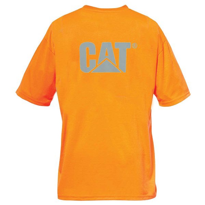 Men's Caterpillar Hi-Vis Trademark Pocket Tee T-Shirt Orange | 850271-HZM