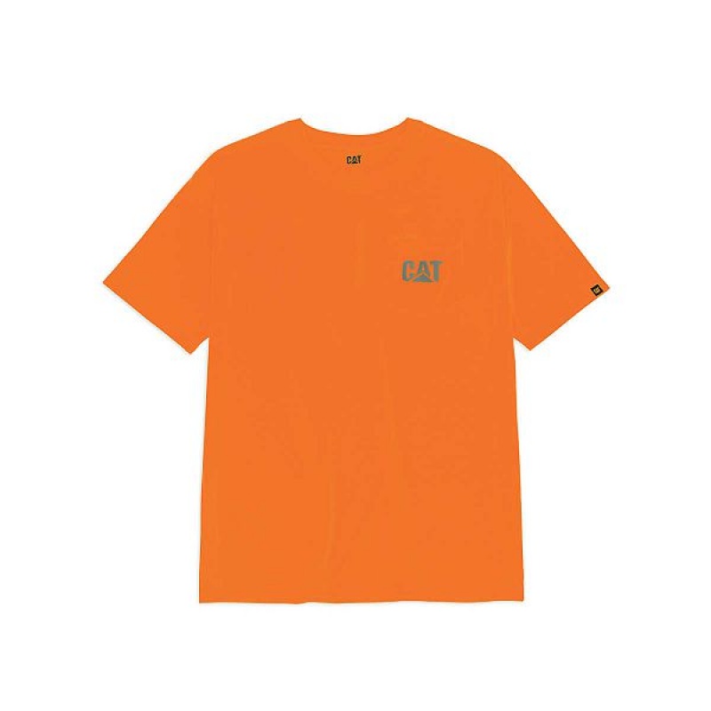 Men's Caterpillar Hi-Vis Trademark Pocket Tee T-Shirt Orange | 850271-HZM