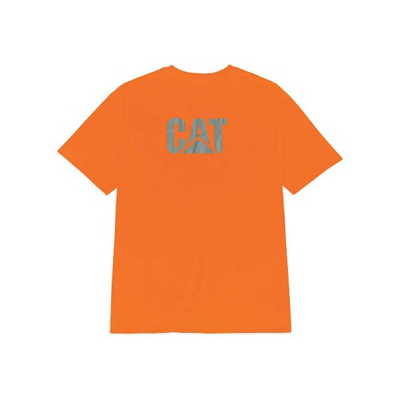 Men's Caterpillar Hi-Vis Trademark Pocket Tee T-Shirt Orange | 850271-HZM