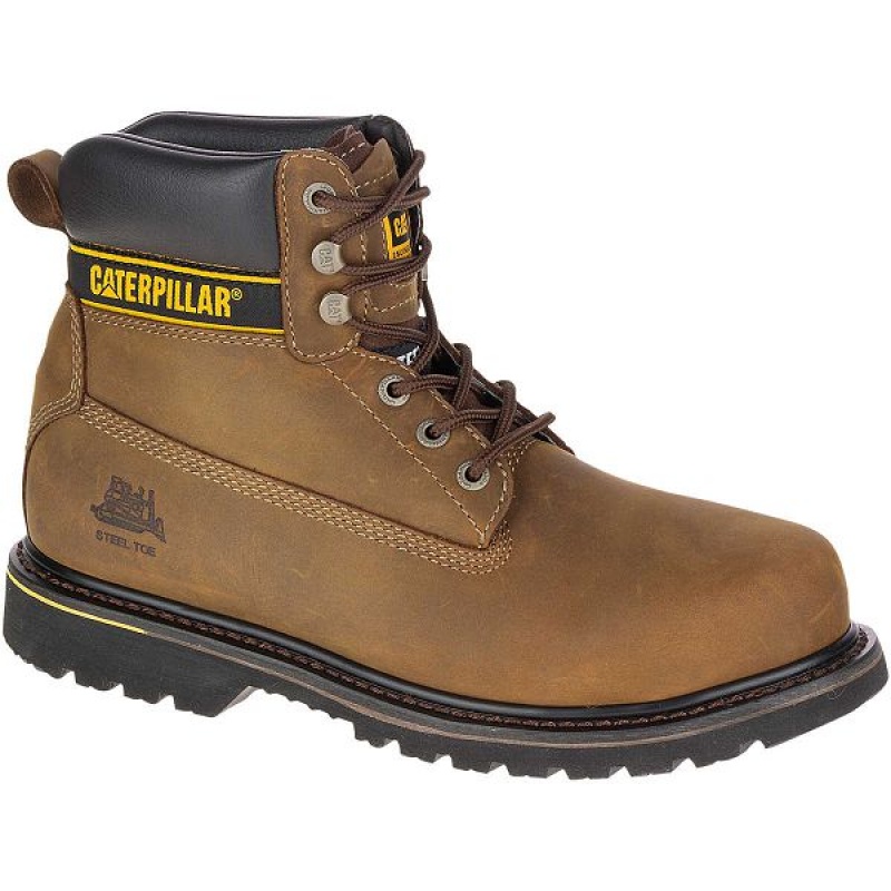 Men's Caterpillar Holton Steel Toe S3 HRO SRC Work Boots Dark / Brown | 546397-NMI