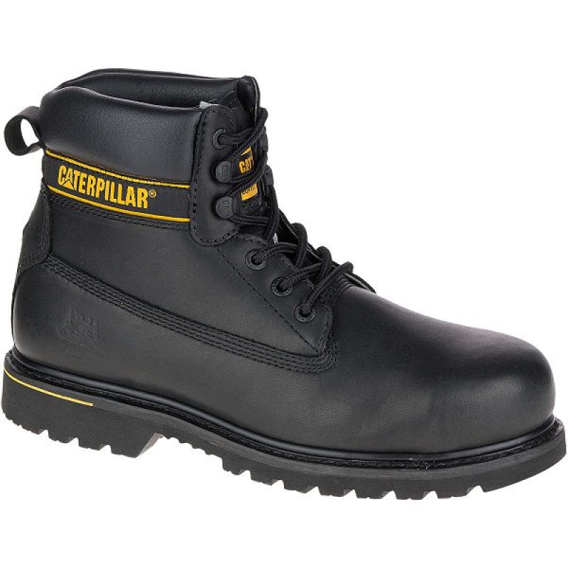 Men's Caterpillar Holton Steel Toe S3 HRO SRC Work Boots Black | 371084-VYG