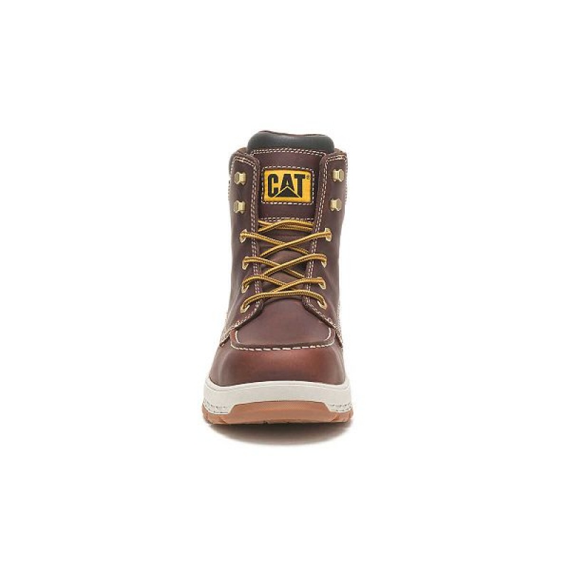 Men's Caterpillar Impact Waterproof Carbon Composite Toe Work Boots Brown | 219830-GWC