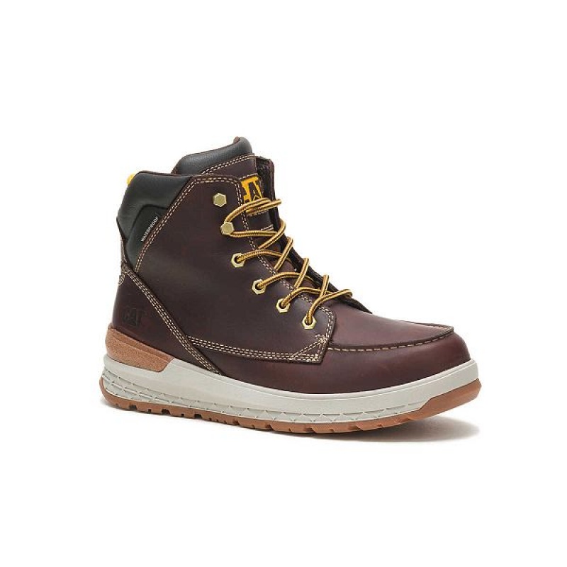 Men's Caterpillar Impact Waterproof Work Boots Brown | 079614-HNR