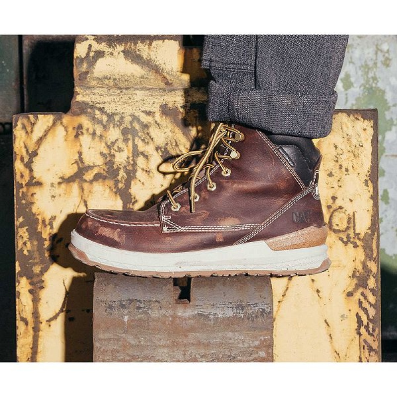 Men's Caterpillar Impact Waterproof Work Boots Brown | 079614-HNR