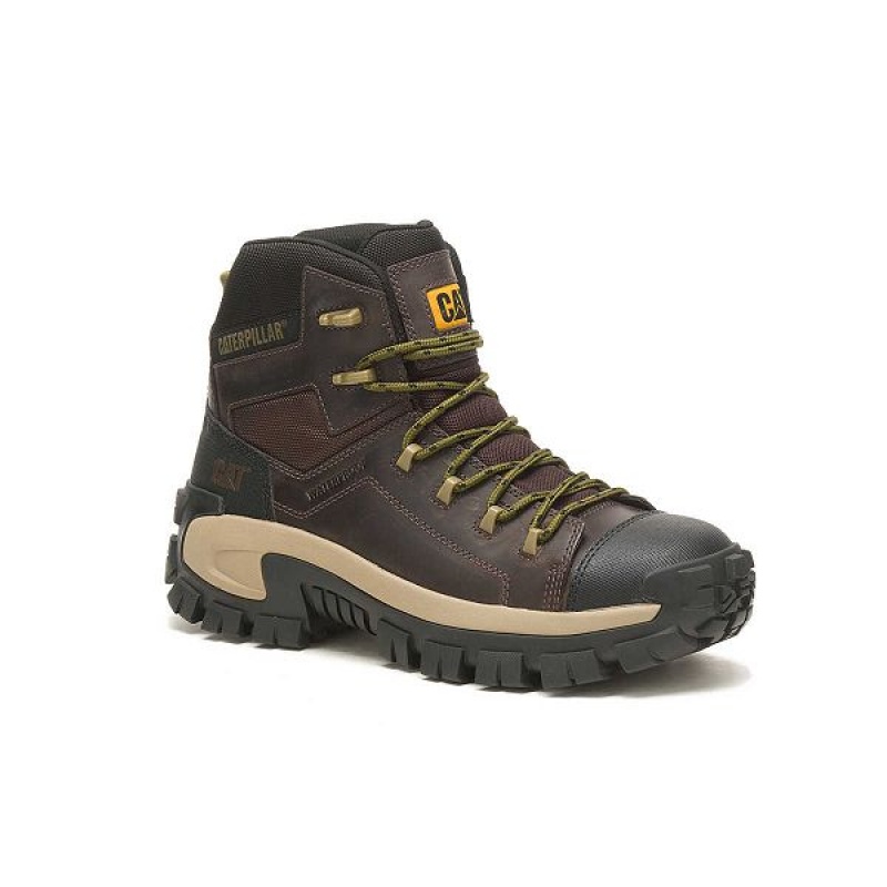 Men's Caterpillar Invader Hiker Waterproof Composite Toe Work Boots Coffee | 578946-EBU