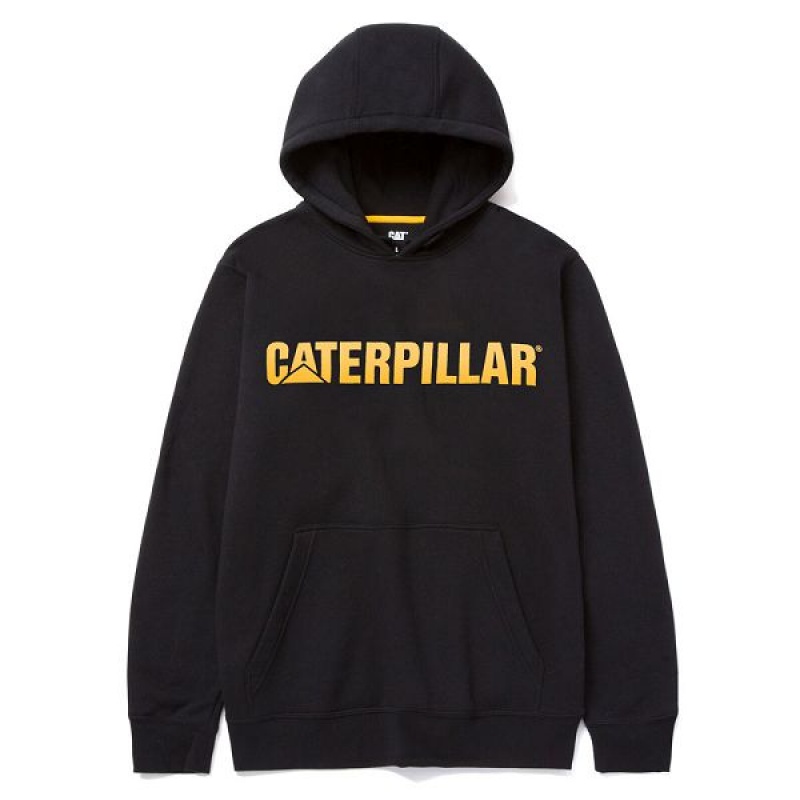 Men\'s Caterpillar Midweight Caterpillar Hooded Sweatshirt Black | 016235-NIH