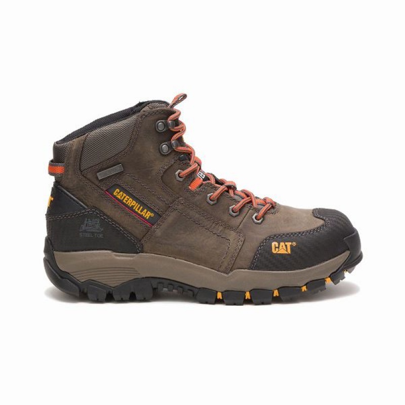 Men\'s Caterpillar Navigator Mid Waterproof Steel Toe Work Boots Dark / Grey | 362789-OAS