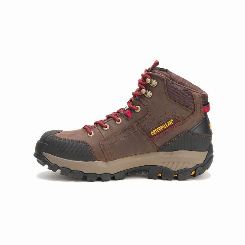 Men's Caterpillar Navigator Mid Waterproof Steel Toe Work Boots Brown | 519348-ZMO