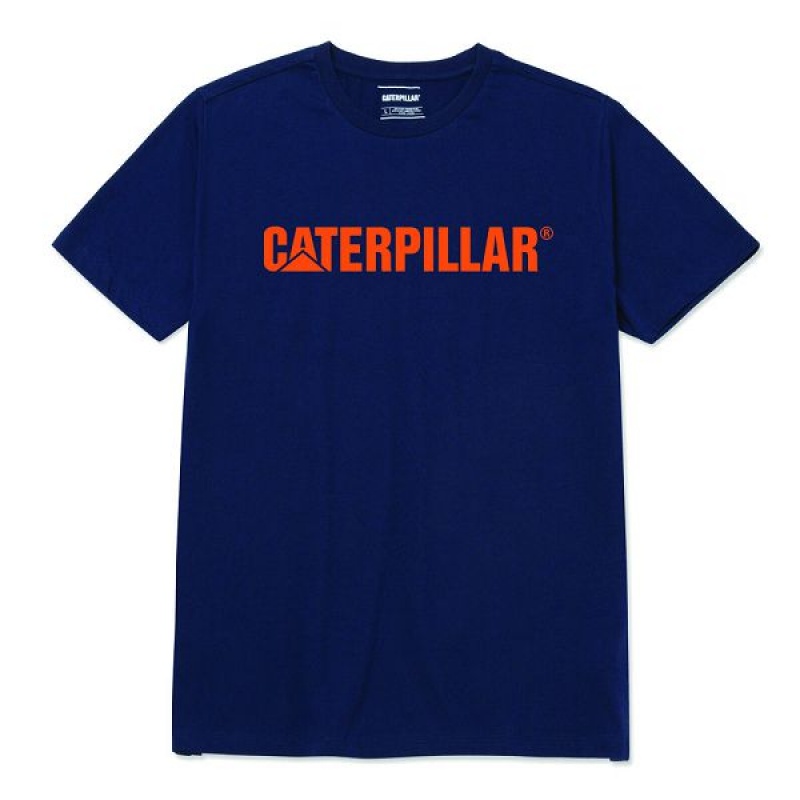 Men\'s Caterpillar Original Fit Caterpillar Logo Tee T-Shirt Navy | 213678-VKG