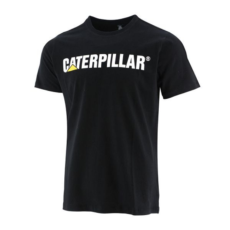 Men\'s Caterpillar Original Fit Caterpillar Logo Tee T-Shirt Black | 214506-SLI