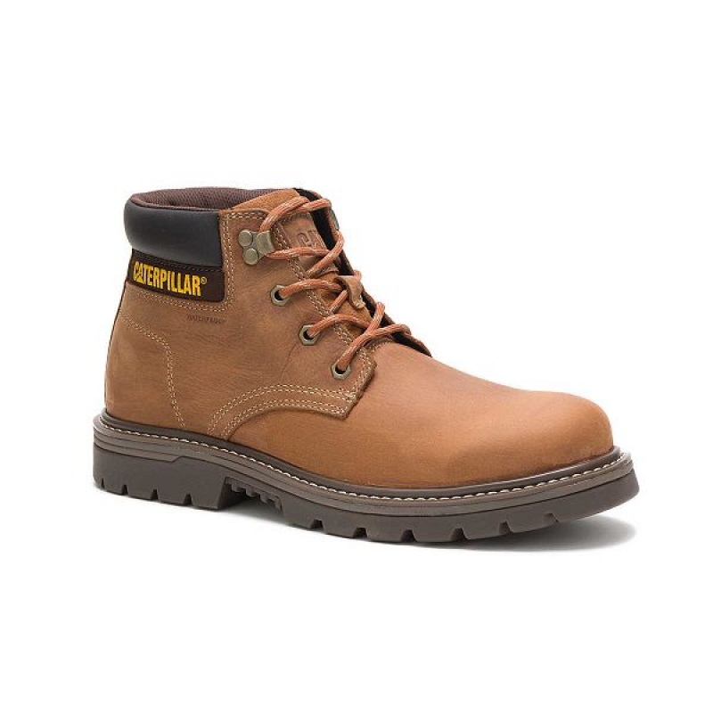 Men's Caterpillar Outbase Waterproof Work Boots Brown | 751920-SML