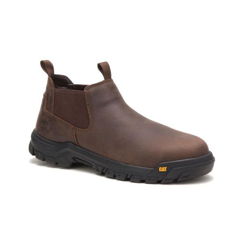 Men's Caterpillar Outline Slip-On Steel Toe Boots Brown | 751342-SOH