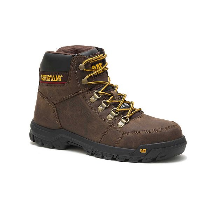 Men's Caterpillar Outline Steel Toe Work Boots Brown | 835726-JOC