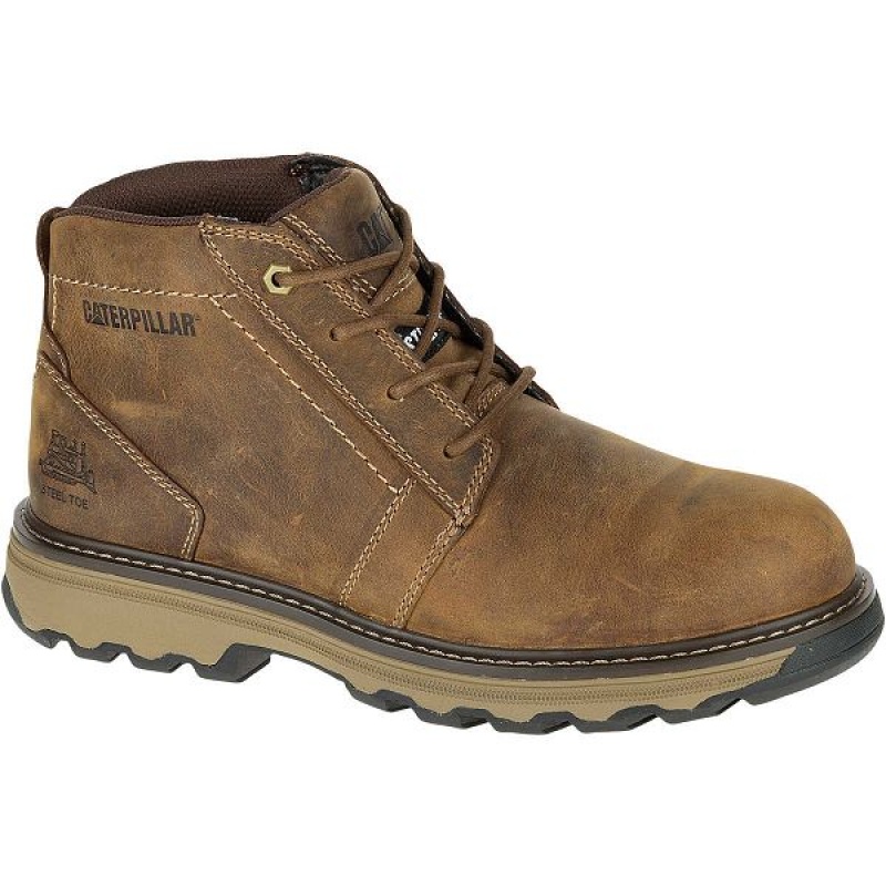 Men's Caterpillar Parker Steel Toe S1P HRC SRA Work Boots Brown | 960245-VQU