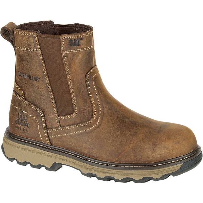 Men's Caterpillar Pelton Steel Toe S1P HRO SRA Work Boots Dark / Beige | 924156-HNB