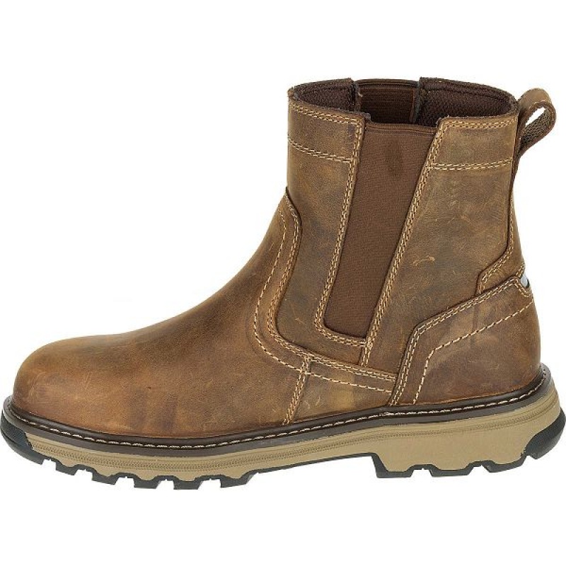 Men's Caterpillar Pelton Steel Toe S1P HRO SRA Work Boots Dark / Beige | 924156-HNB