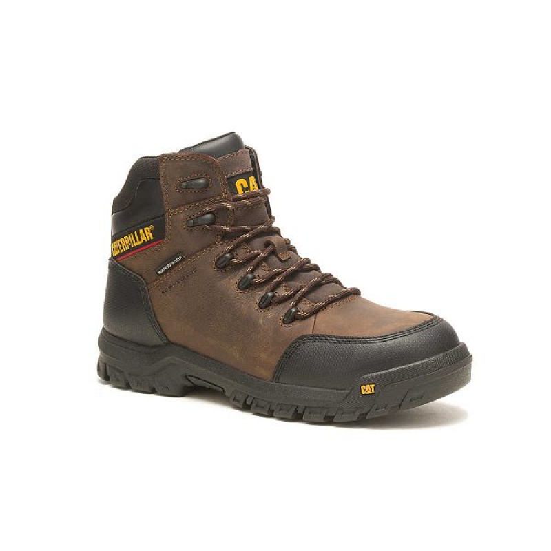 Men's Caterpillar Resorption Waterproof Composite Toe Work Boots Brown | 138295-KVH