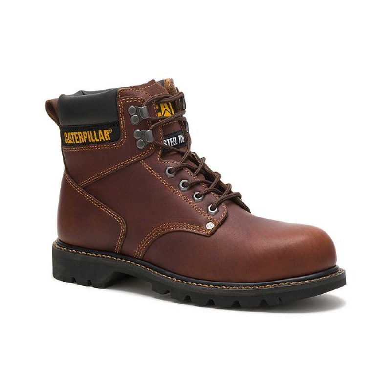 Men's Caterpillar Second Shift Steel Toe Work Boots Brown | 236794-TLS