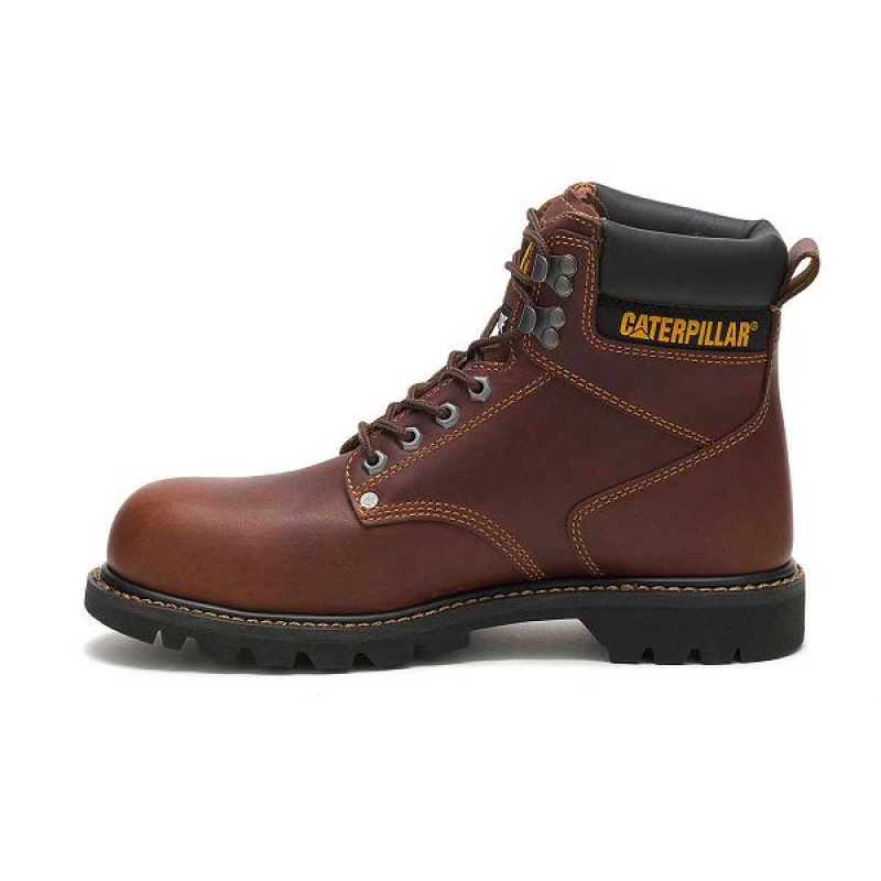 Men's Caterpillar Second Shift Steel Toe Work Boots Brown | 236794-TLS