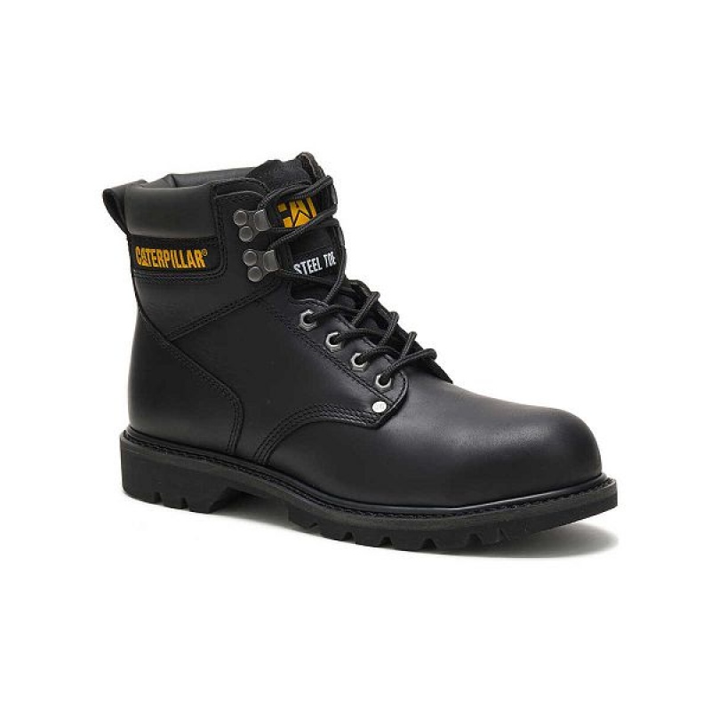 Men's Caterpillar Second Shift Steel Toe Work Boots Black | 035876-ZQU