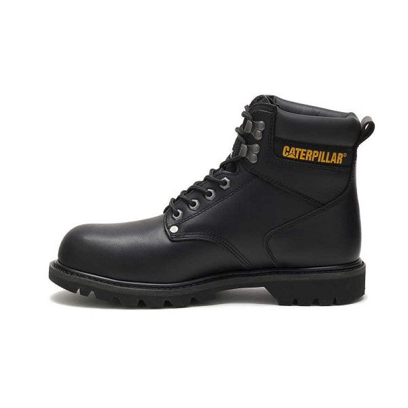 Men's Caterpillar Second Shift Steel Toe Work Boots Black | 035876-ZQU