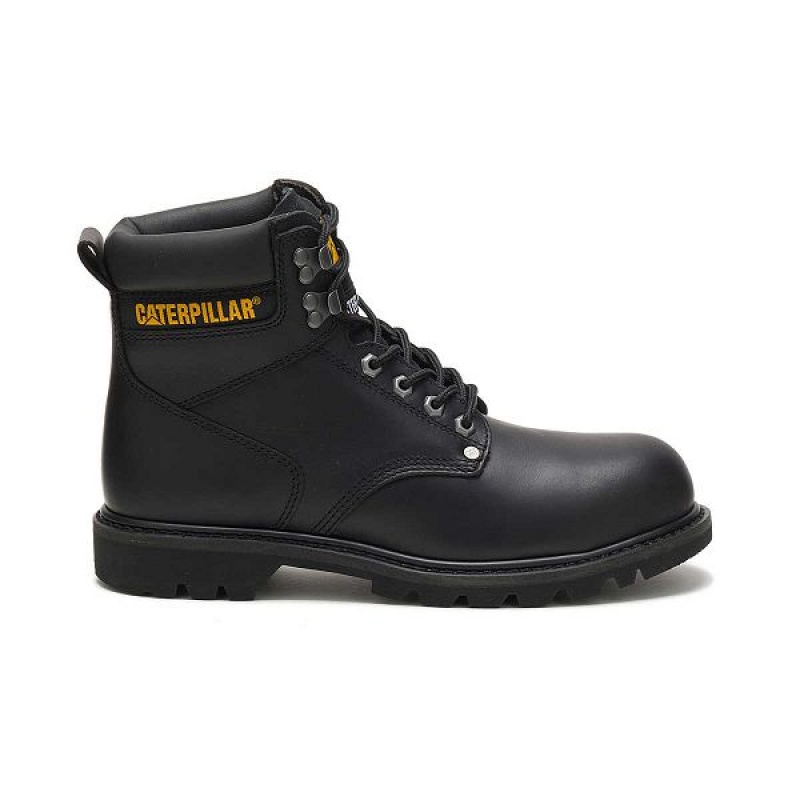 Men\'s Caterpillar Second Shift Steel Toe Work Boots Black | 035876-ZQU