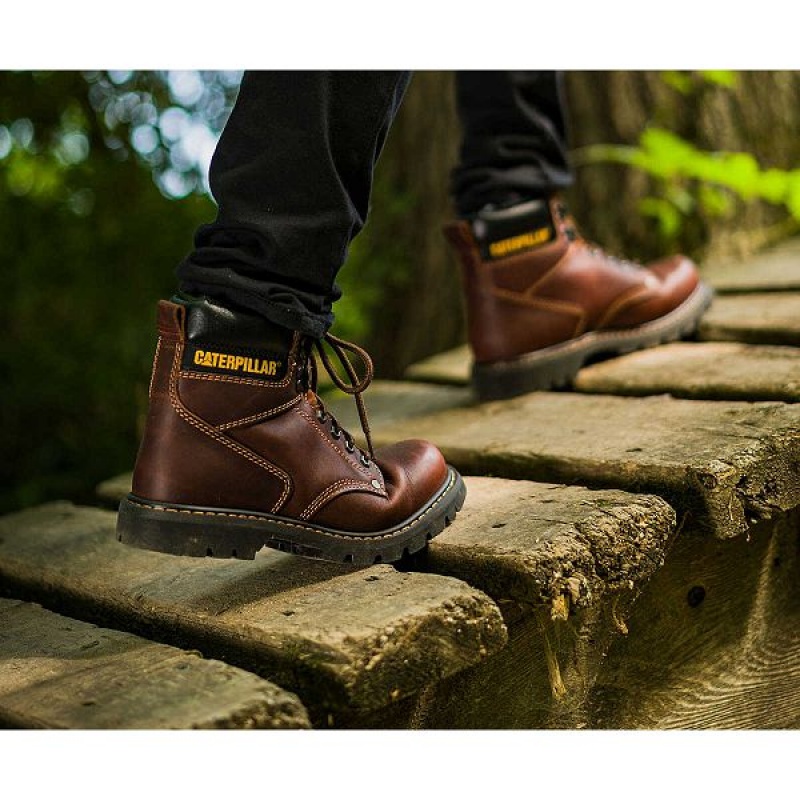 Men's Caterpillar Second Shift Steel Toe Work Boots Dark / Brown | 369281-MGW