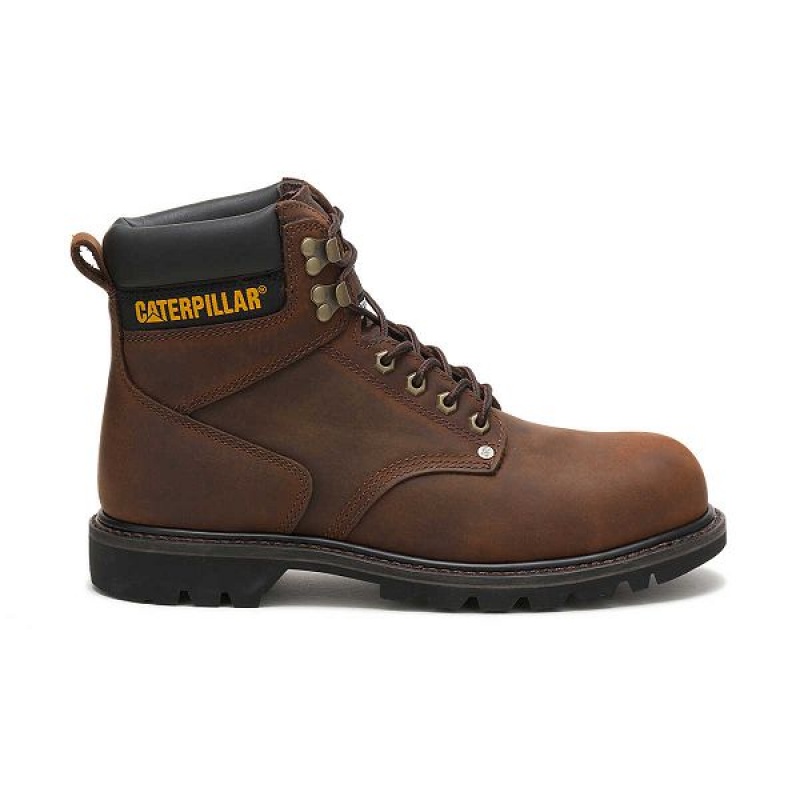 Men\'s Caterpillar Second Shift Steel Toe Work Boots Dark / Brown | 369281-MGW