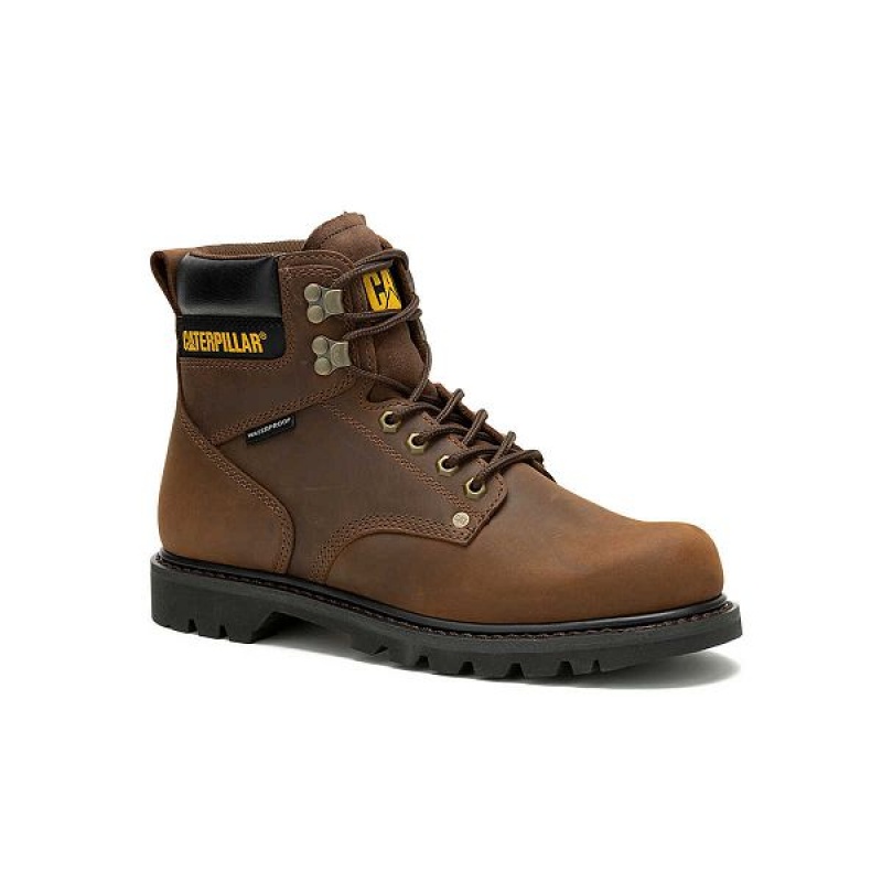 Men's Caterpillar Second Shift Waterproof Work Boots Dark / Brown | 527863-PUM