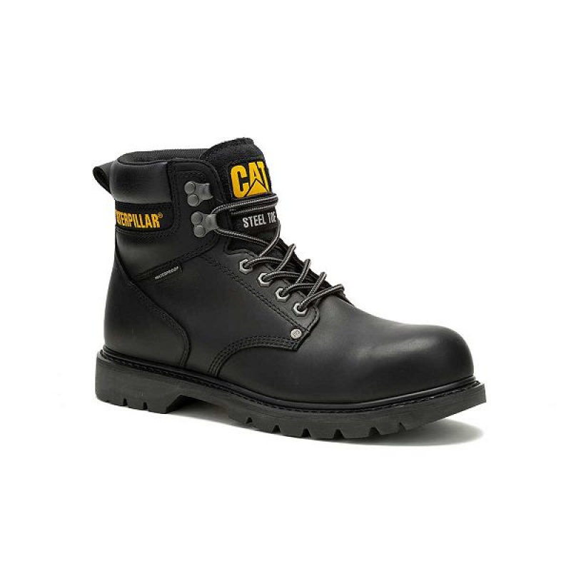 Men's Caterpillar Second Shift Waterproof Steel Toe Work Boots Black | 635427-FWI