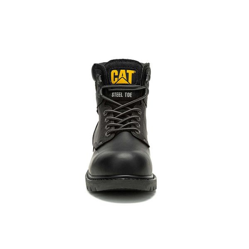 Men's Caterpillar Second Shift Waterproof Steel Toe Work Boots Black | 635427-FWI