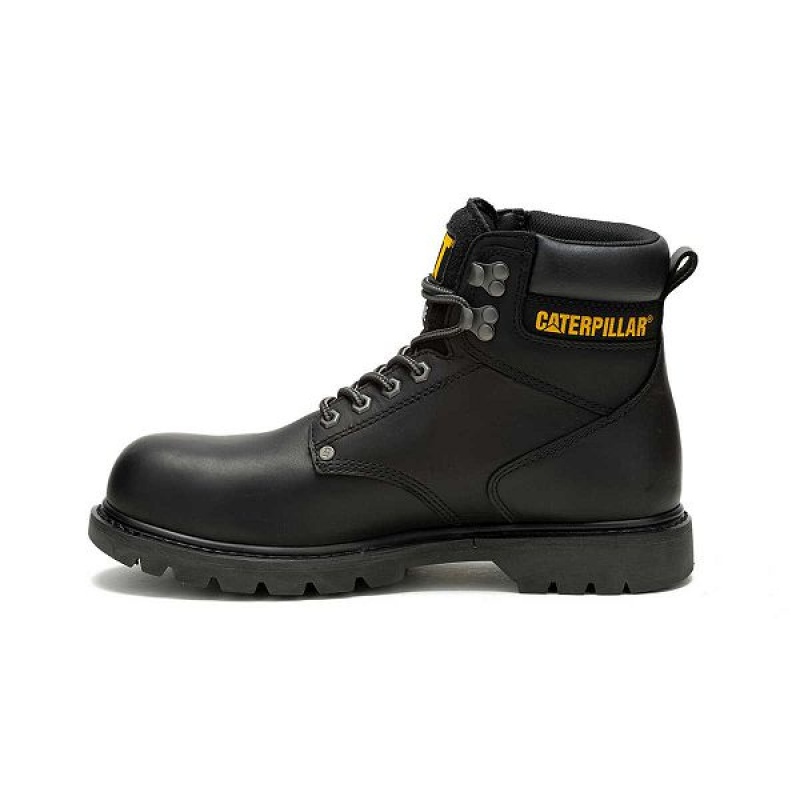 Men's Caterpillar Second Shift Waterproof Steel Toe Work Boots Black | 635427-FWI