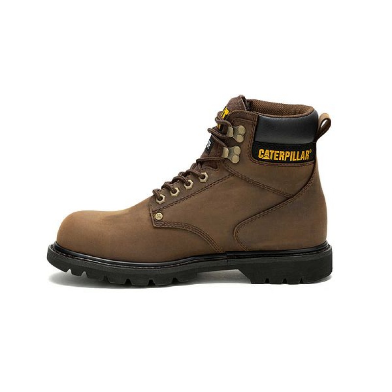 Men's Caterpillar Second Shift Waterproof Steel Toe Work Boots Dark / Brown | 517496-IXS