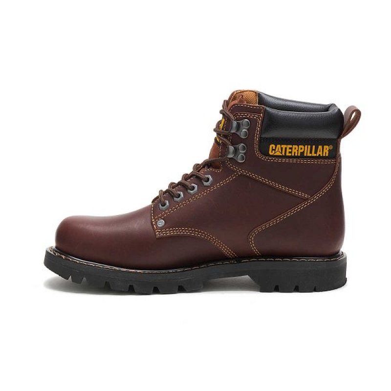 Men's Caterpillar Second Shift Work Boots Brown | 832461-ROE