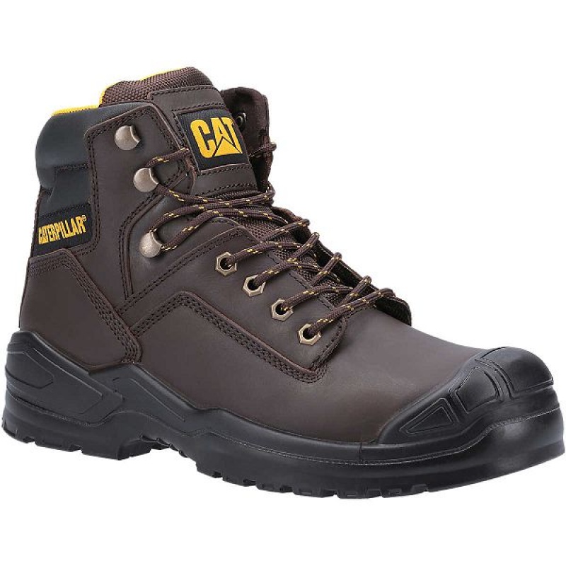 Men's Caterpillar Striver Bump Steel Toe S3 SRC Work Boots Brown | 506741-TMX