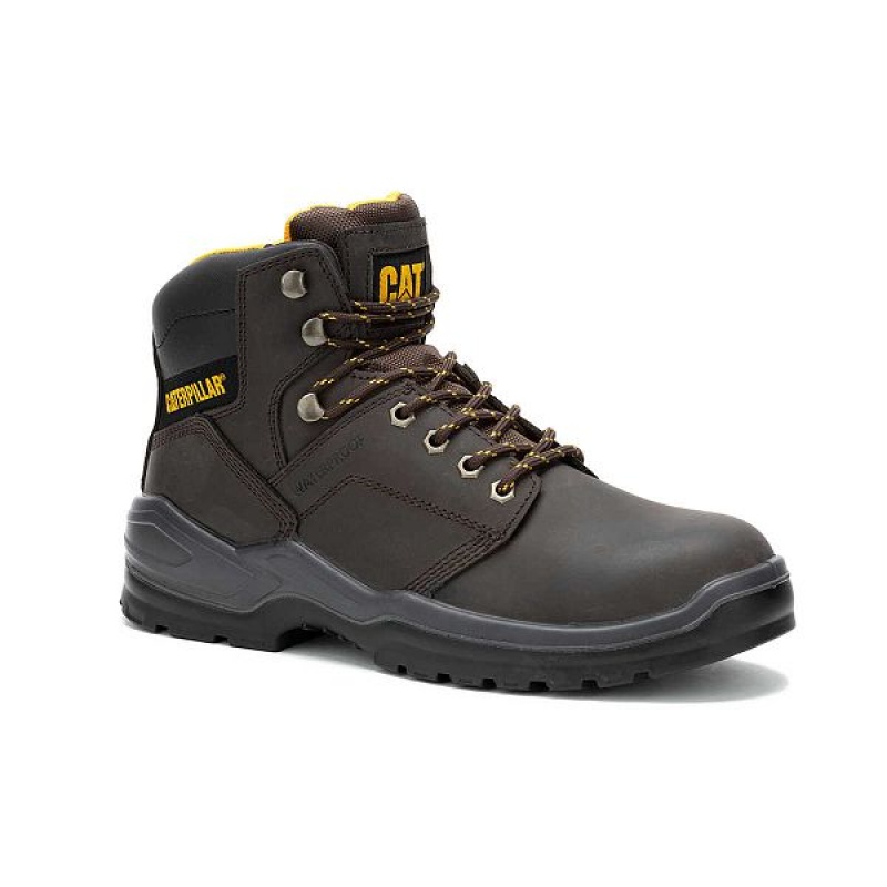 Men's Caterpillar Striver Waterproof Steel Toe Work Boots Brown | 149672-UDI