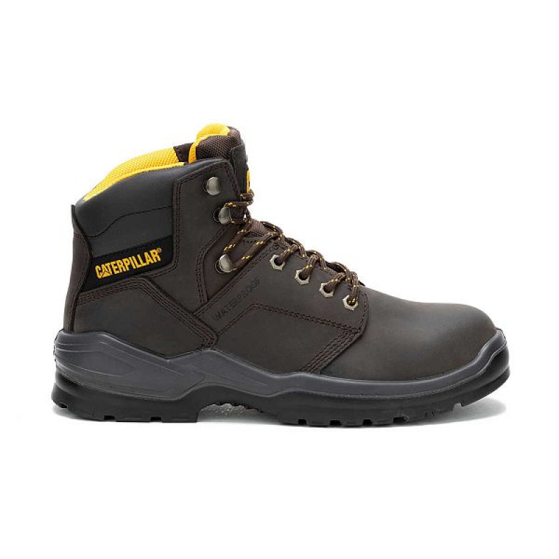 Men\'s Caterpillar Striver Waterproof Steel Toe Work Boots Brown | 149672-UDI