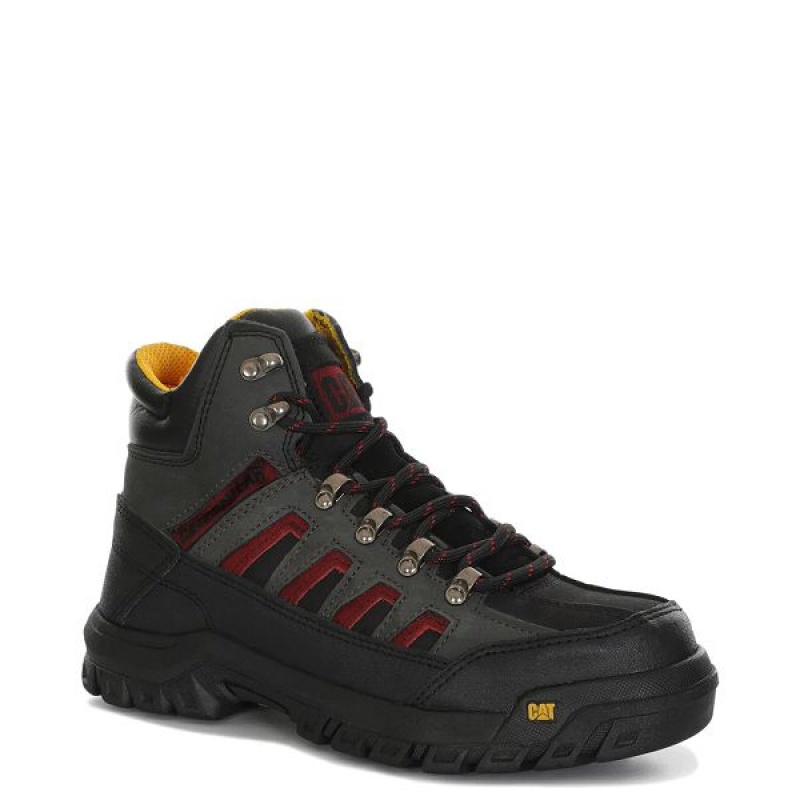 Men's Caterpillar Threshold CAG ST M4M Industrial Work Boots Black / Red | 461285-ZHV