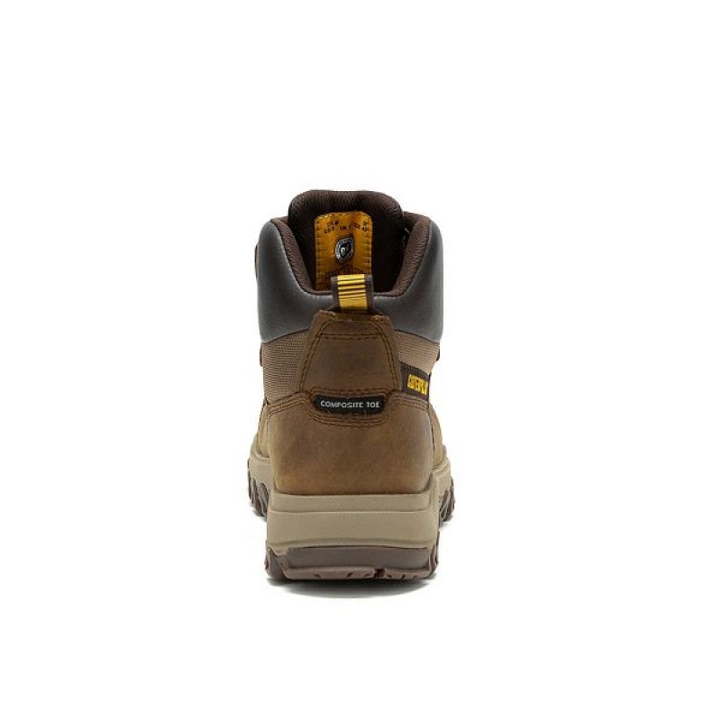 Men's Caterpillar Threshold Rebound Waterproof Composite Toe Work Boots Brown | 143709-EMN