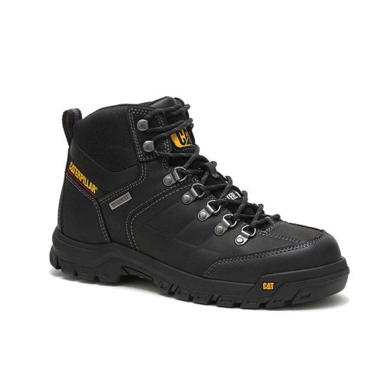 Men's Caterpillar Threshold Waterproof Steel Toe Work Boots Black | 905863-LVK