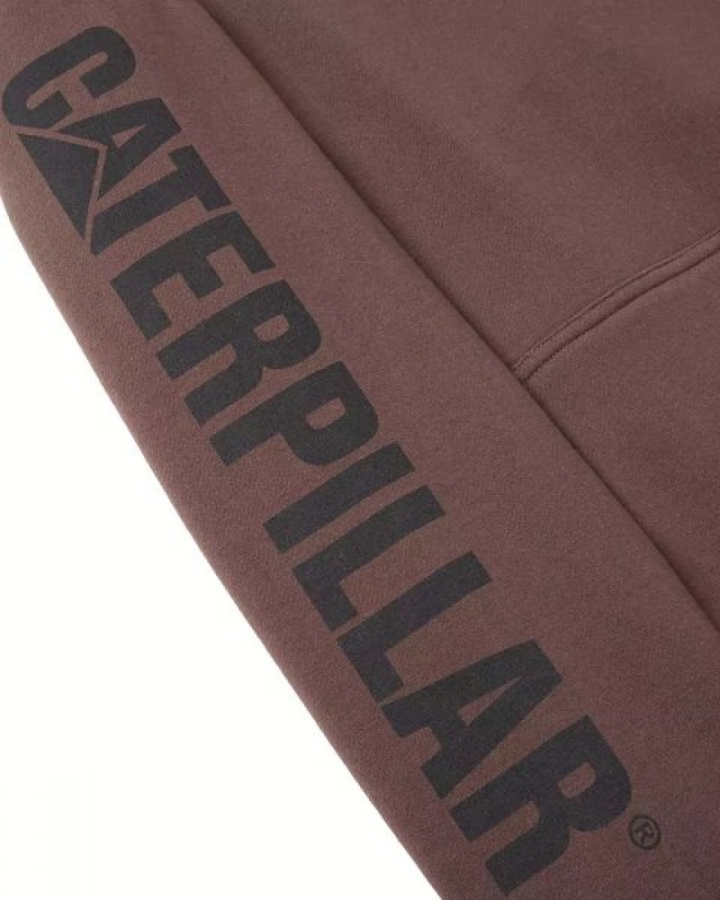 Men's Caterpillar Trademark Banner Hoodie Chocolate | 546970-SAX