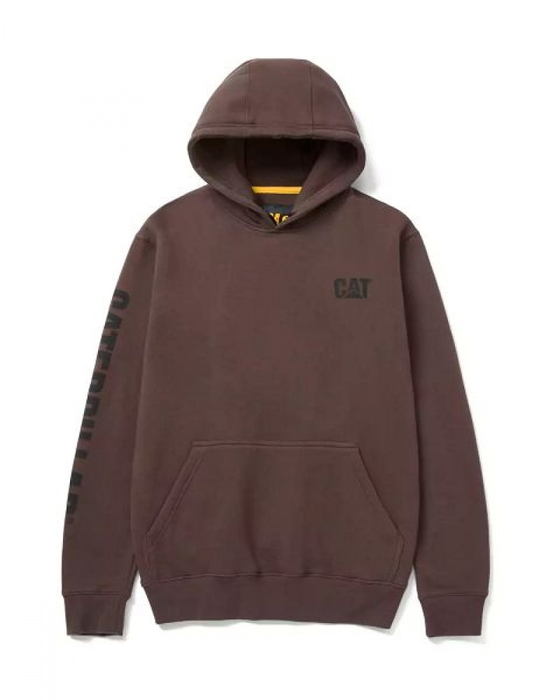 Men\'s Caterpillar Trademark Banner Hoodie Chocolate | 546970-SAX