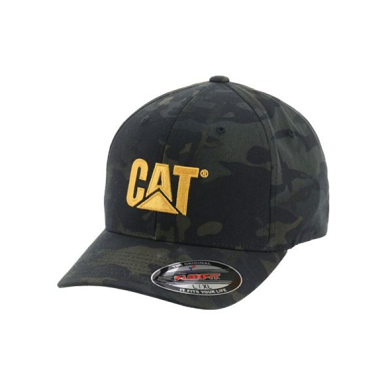 Men\'s Caterpillar Trademark Flexfit Caps Camo | 710263-IRT