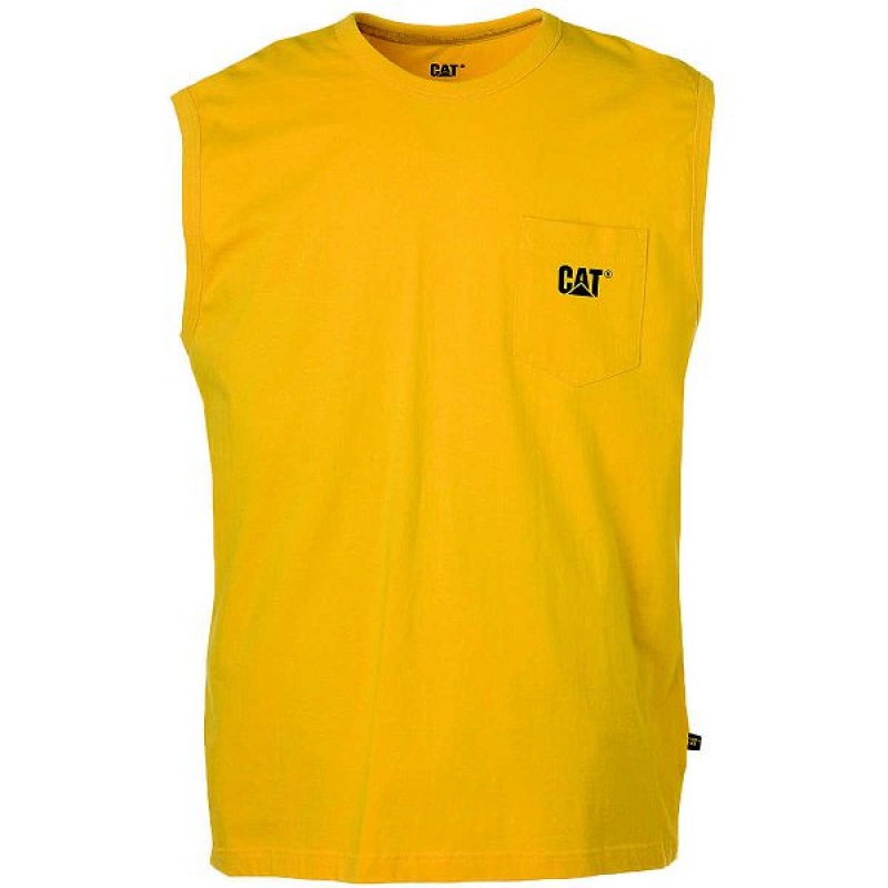 Men\'s Caterpillar Trademark Sleeveless Pocket Tee T-Shirt Yellow | 790426-HGP