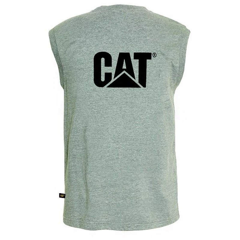 Men's Caterpillar Trademark Sleeveless Pocket Tee T-Shirt Grey | 068459-PFC