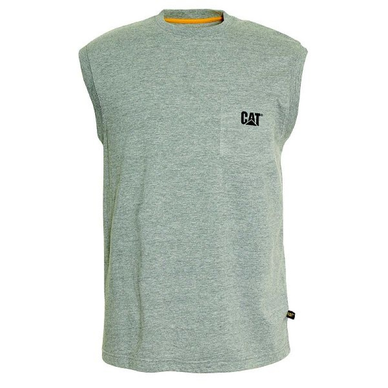 Men\'s Caterpillar Trademark Sleeveless Pocket Tee T-Shirt Grey | 068459-PFC