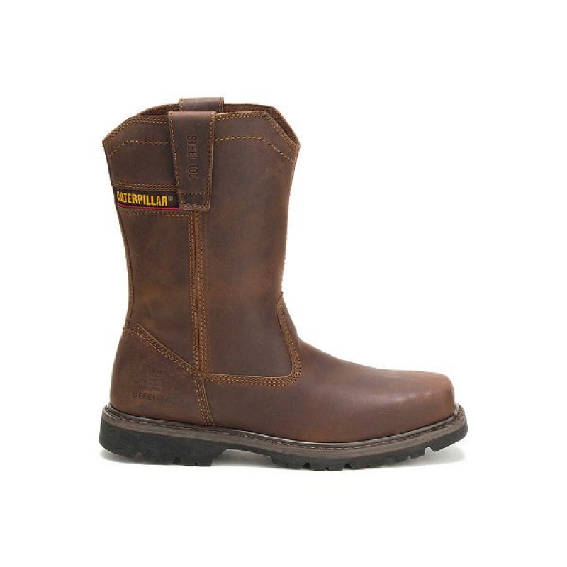 Men\'s Caterpillar Wellston Pull On Steel Toe Work Boots Dark / Brown | 459831-KFU