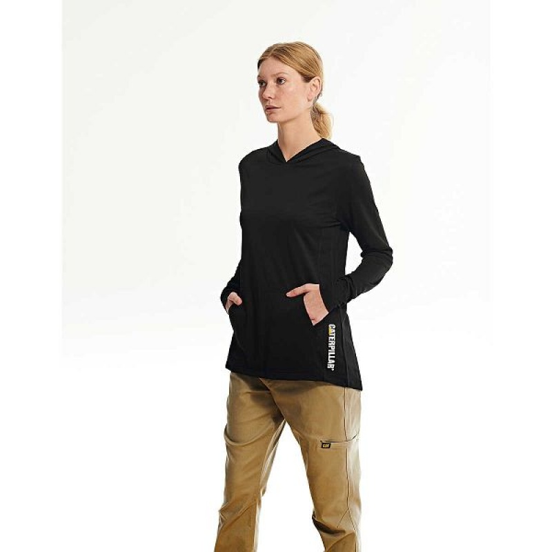 Women's Caterpillar Coolmax Lightweight Pullover Hoodie Black | 594310-LON